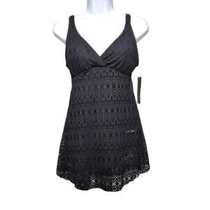 ALISHA LEVINE Swim Dress Womens Size 14 Black Crochet Swimsuit Swimwear NEW NWT
